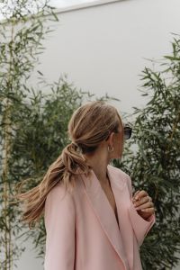 Kaboompics - Back View of Woman in a Pale Pink Blazer