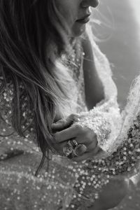 Kaboompics - Black and White Sequin Dress and Statement Ring Fashion Detail
