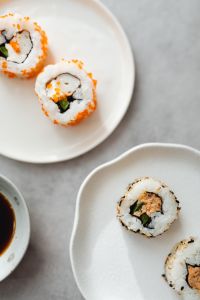 Kaboompics - Tobiko Sushi Rolls with Open Gray Copy Space