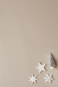 Kaboompics - Minimal Beige Holiday Background with White Star and Silver Christmas Tree