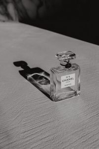 Kaboompics - Chanel No. 5 Perfume Bottle with Shadow on Textured Wall