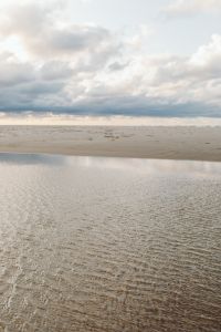 Kaboompics - Cloud Reflections on Wet Baltic Beach Sand, Minimal Seascape with Copy Space