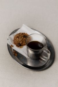 Kaboompics - Black Coffee and Pastry on Silver Tray