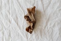 Kaboompics - Vertical Dried Leaf on Rumpled White Linen, Minimal Natural Background