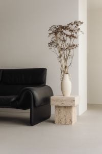 Kaboompics - Black Leather Sofa and Dried Flowers in Neutral Interior