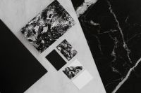 Kaboompics - Black & white mockup business brand template on marble background