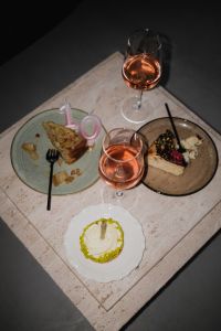 Kaboompics - Desserts and Wine Glasses in a Dark Setting