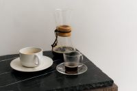 Kaboompics - Coffee Cup, Chemex and Coffee Glass on Black Slate Table