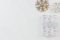 Kaboompics - Minimal Christmas Gift Box with Silver Ornaments and Marble Copy Space