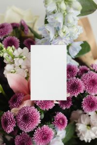 Pastel Flower Bouquet Mockups with Blank Cards and Floral Backgrounds