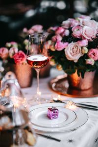 Kaboompics - Rose Wine Glass with Pink Christmas Flower Arrangement