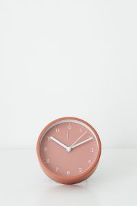 Kaboompics - Rose Pink Round Table Clock Isolated on White with Generous Upper Copy Space