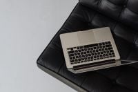 Kaboompics - Overhead Laptop and Black Chair with Copy Space