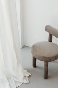 Kaboompics - White Ceramic Vases on Wooden Marble-Top Side Table with Copy Space