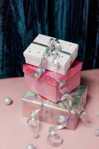 Kaboompics - Pastel Christmas Gifts with Silver Baubles