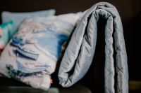 Kaboompics - Blue and White Decorative Pillows Styled on a Modern Living Room Sofa