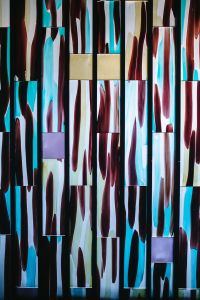 Kaboompics - Abstract Color-Blocked Glass Artwork with Tall Vertical Forms