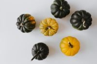 Kaboompics - Small Green and Yellow Pumpkins Flat Lay