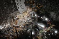 Kaboompics - Champagne Party Table with Silver Balloons and Disco Balls