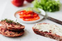Kaboompics - Hummus Toast Slices with Pepper Plate and Kitchen Knife