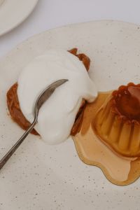 Kaboompics - Close-Up Crème Caramel and Mousse with Spoon