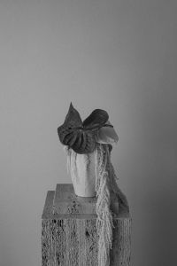 Kaboompics - Black and White Japandi Still Life with Ceramic Vase and Fringed Textile