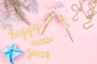 Kaboompics - Pink New Years Wallpaper with Confetti and Silver Snowflakes