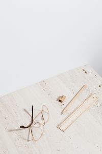 Kaboompics - Minimal Pencil, Sharpener and Ruler on Beige Stone with Copy Space for School Projects
