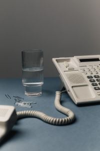 Office Desk Aesthetic Workspace With Retro Phone And Objects