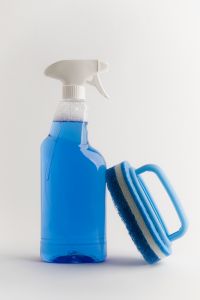 Kaboompics - Blue Spray Bottle and Cleaning Sponge