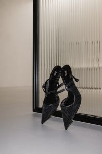 Kaboompics - Black Woven Slingback Heels by Ribbed Glass