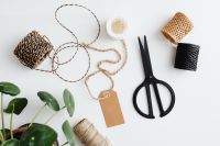 Kaboompics - Natural Jute Cord, Gift Tag And Scissors On White Background