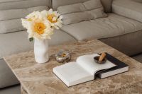 Kaboompics - Minimal Living Room Still Life with Flowers and Marble Table