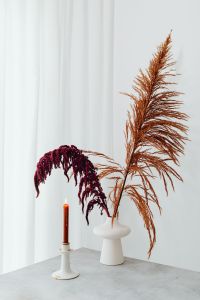 Kaboompics - Orange Pampas Grass, Amaranthus and Candle on Marble