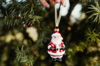 Kaboompics - Santa Claus Christmas Ornament among Evergreen Branches