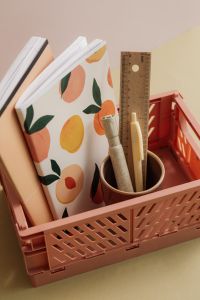 Kaboompics - Stationery Basket with Fruit Pattern Notebooks