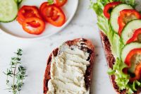 Kaboompics - Hummus Toast and Vegetable Sandwich with Cucumber and Tomato