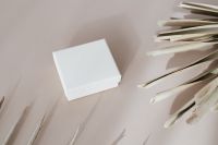 Kaboompics - Open White Box Mockup with Dried Palm Leaves on Beige Background