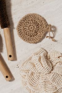 Kaboompics - Close-Up Jute Bath Scrubber and Bamboo Body Brushes for Natural Skincare Styling