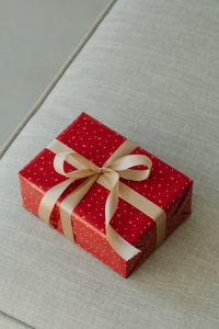 Kaboompics - Close Up of Valentine Gift Wrap with Champagne Satin Ribbon