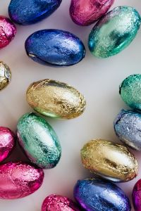 Kaboompics - Colorful Foil-Wrapped Easter Eggs with Wide White Copy Space