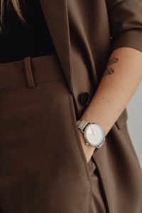 Kaboompics - Close-Up of Brown Suit Sleeve and Wristwatch