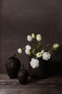 Kaboompics - White Flower Arrangement With Black Halloween Decorations