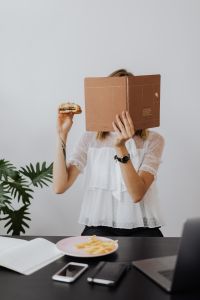Female Entrepreneur Workday With Laptop, Client Calls and Desk Lunch