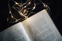 Kaboompics - Book, fairy lights