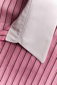 Kaboompics - Pink Striped Shirt – White Collar Contrast Detail