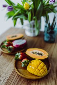 Exotic fruits on a wooden table