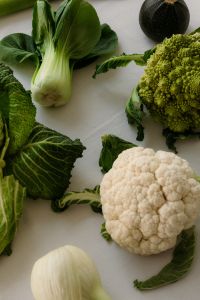 Kaboompics - Mixed Green Vegetables Flat Lay on Light Background, Minimal Food Styling