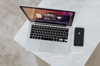 Kaboompics - Overhead Laptop and Smartphone on Marble Table