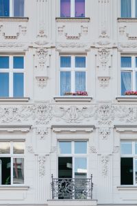 Ornamental Tenement House Facade on Piotrkowska Street in Łódź, Poland